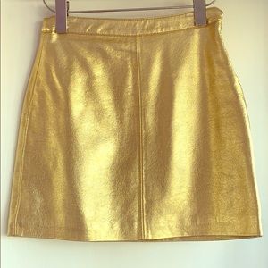 Topshop gold leather fitted mini skirt size 0